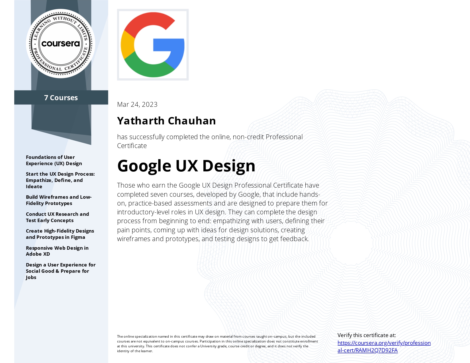 Google Certified: UX Design Google Specialization